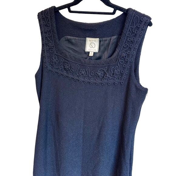 St. John Couture Santana Knit Sz 12 Black Square Neck Shift Knee Dress Formal - Picture 3 of 7